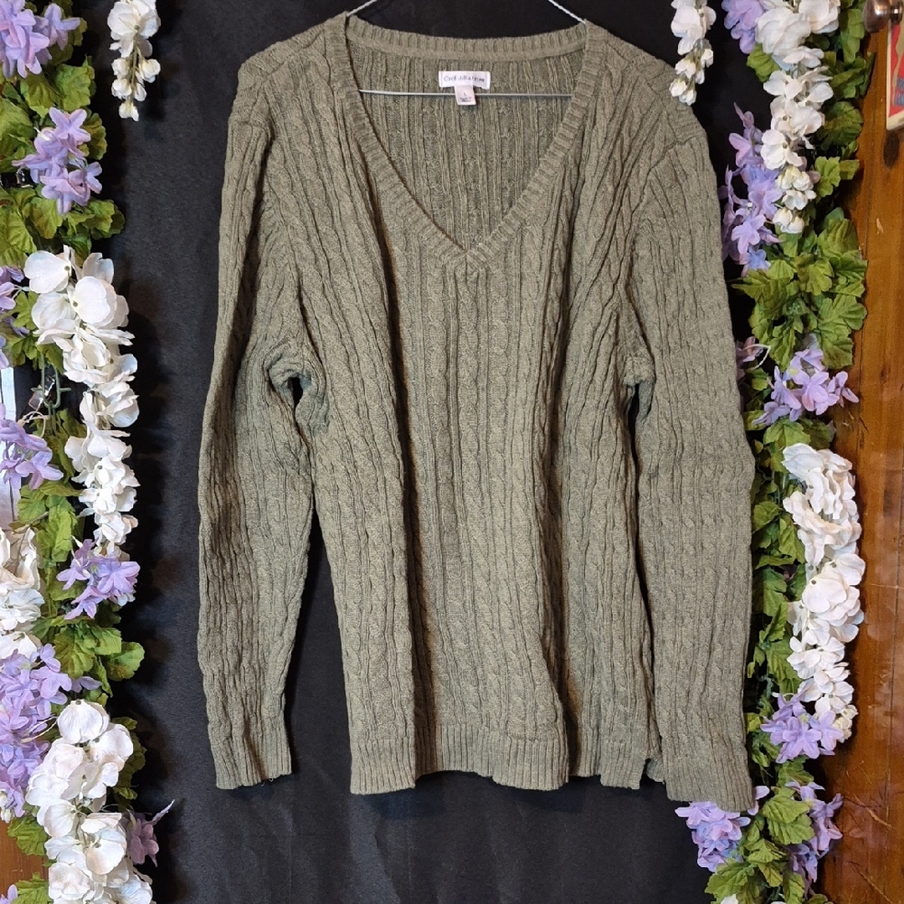 croft & barrow Olive Green Cable Knit V-Neck Sweater